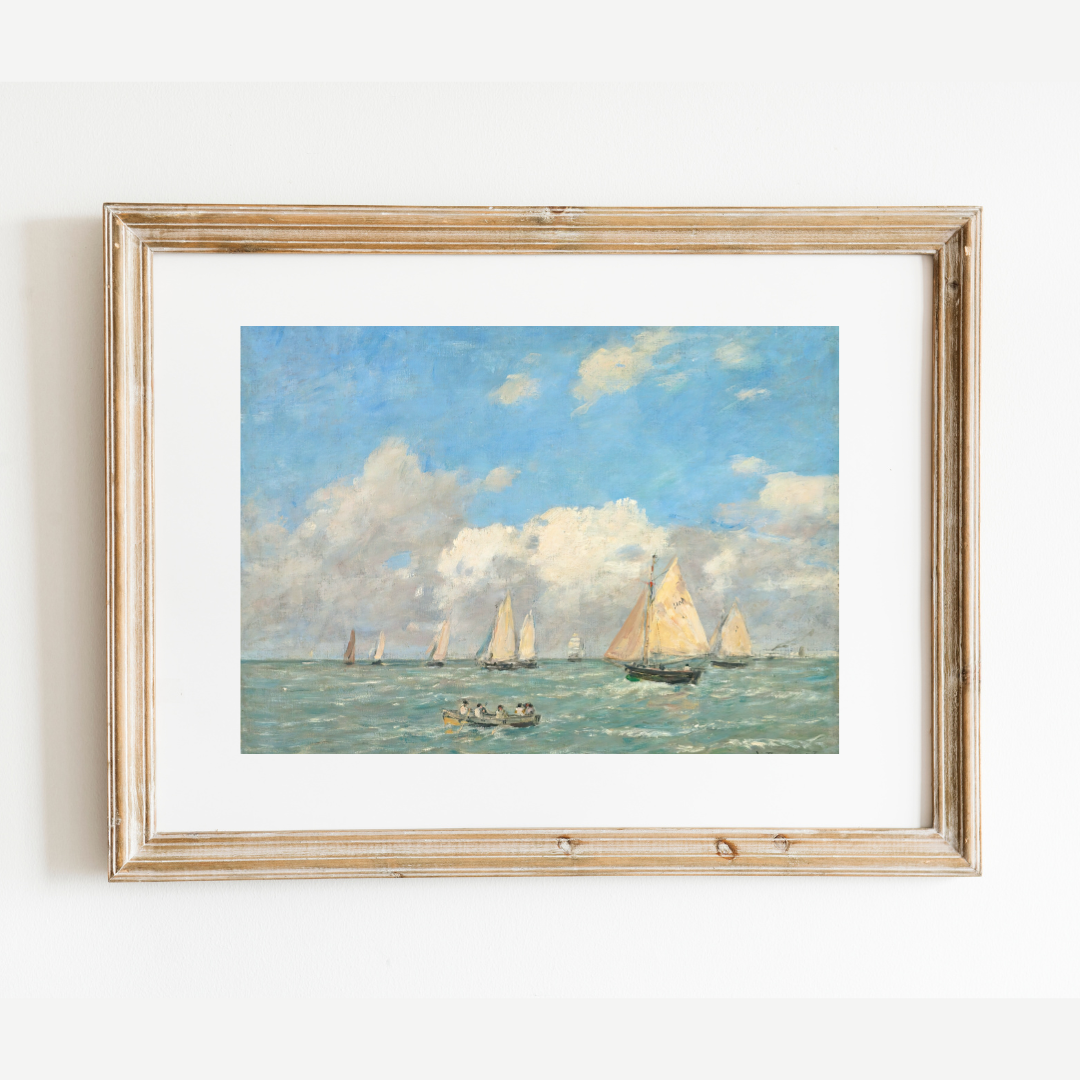 Ships in the Harbor Antique Print