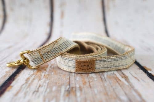 Grain sack dog lead - cream and navy