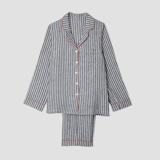 Women's Midnight Stripe Flax Linen Pajama Set