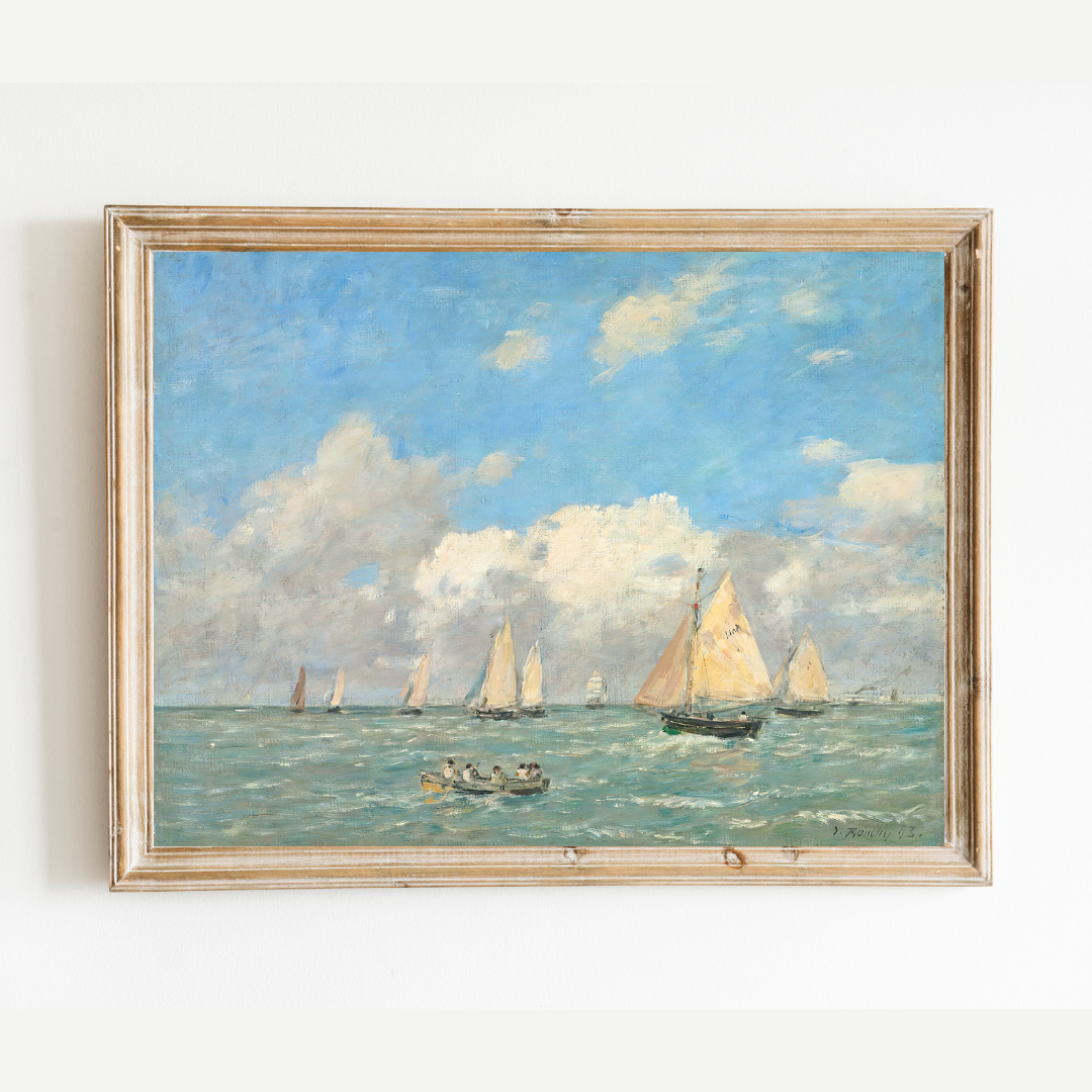 Ships in the Harbor Antique Print