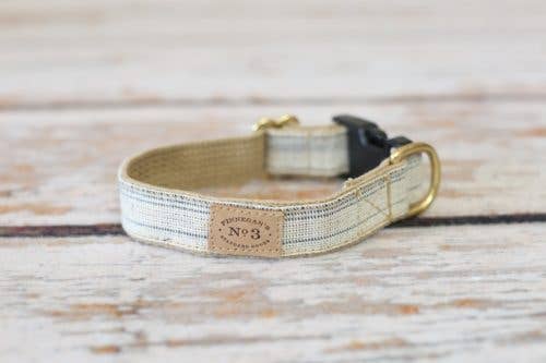 Grain sack dog collar - large cream and navy