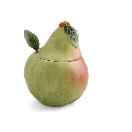 Nature's Bounty Pear Sugar Bowl and Spoon 4"