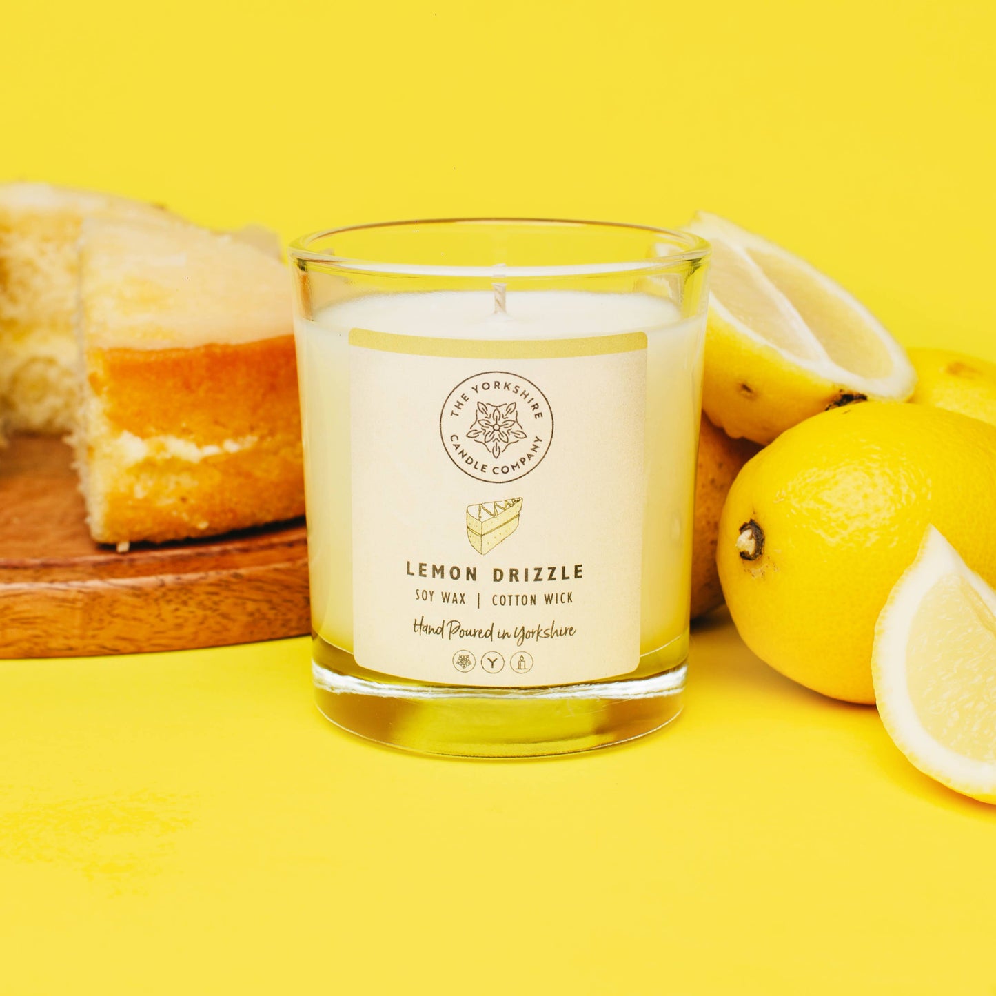 Lemon Drizzle Glass Tumbler  | Scented Candle | Soy Wax