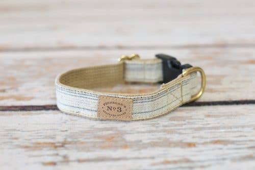 Grain sack dog collar - cream and navy small